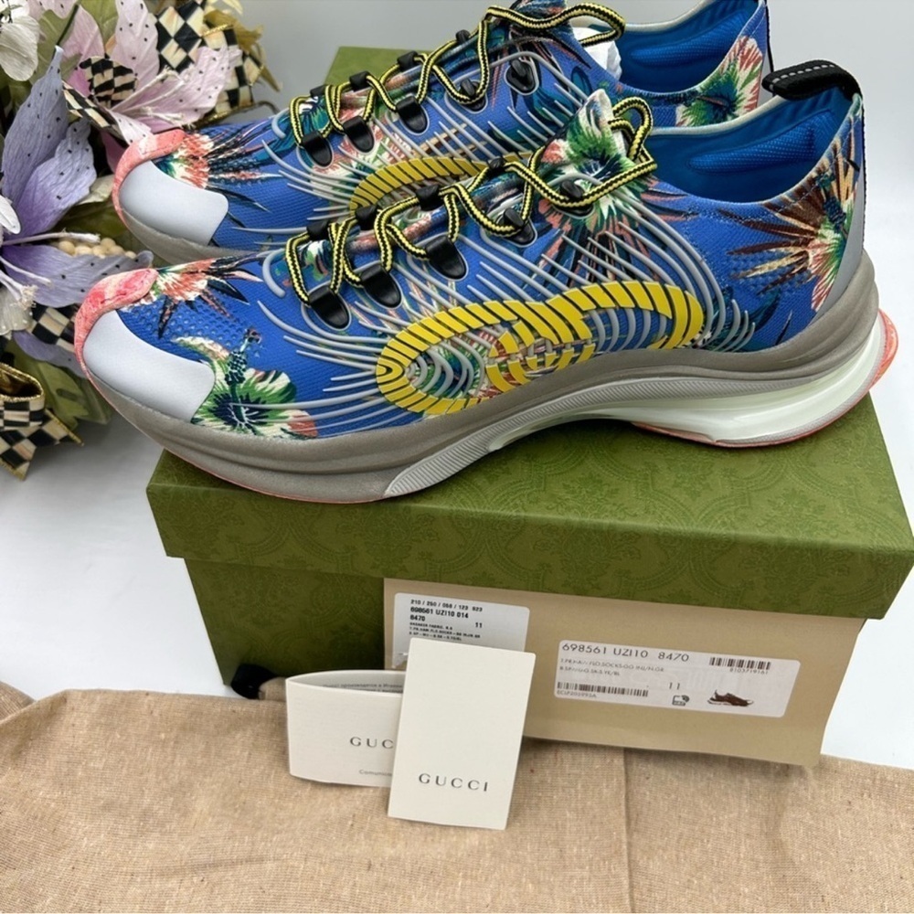 Men’s Gucci blue floral run low top sneaker size 11 made in Italy - Picture 6 of 9